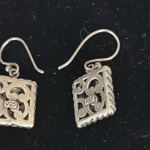 Pierced earrings sterling silver black onyx 1/2” - Picture 5 of 6